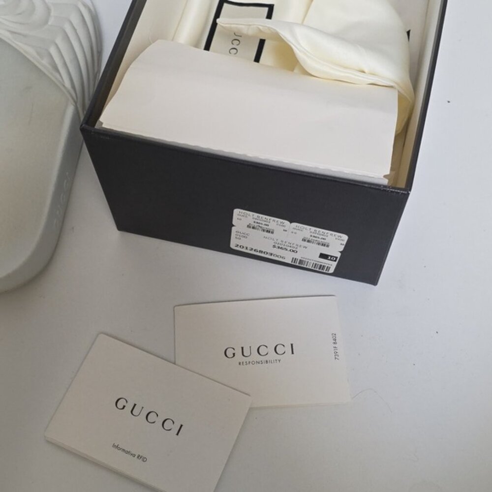 GUCCI | GG Logo Rubber Slides White Sz 10 - Picture 2 of 11